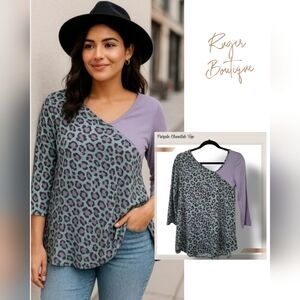 🌿Womens XS Light Purple/Light Teal Cheetah Print Top